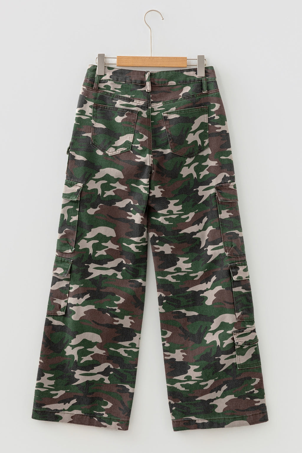 Green Camo Cargo Wide Leg Denim Pants