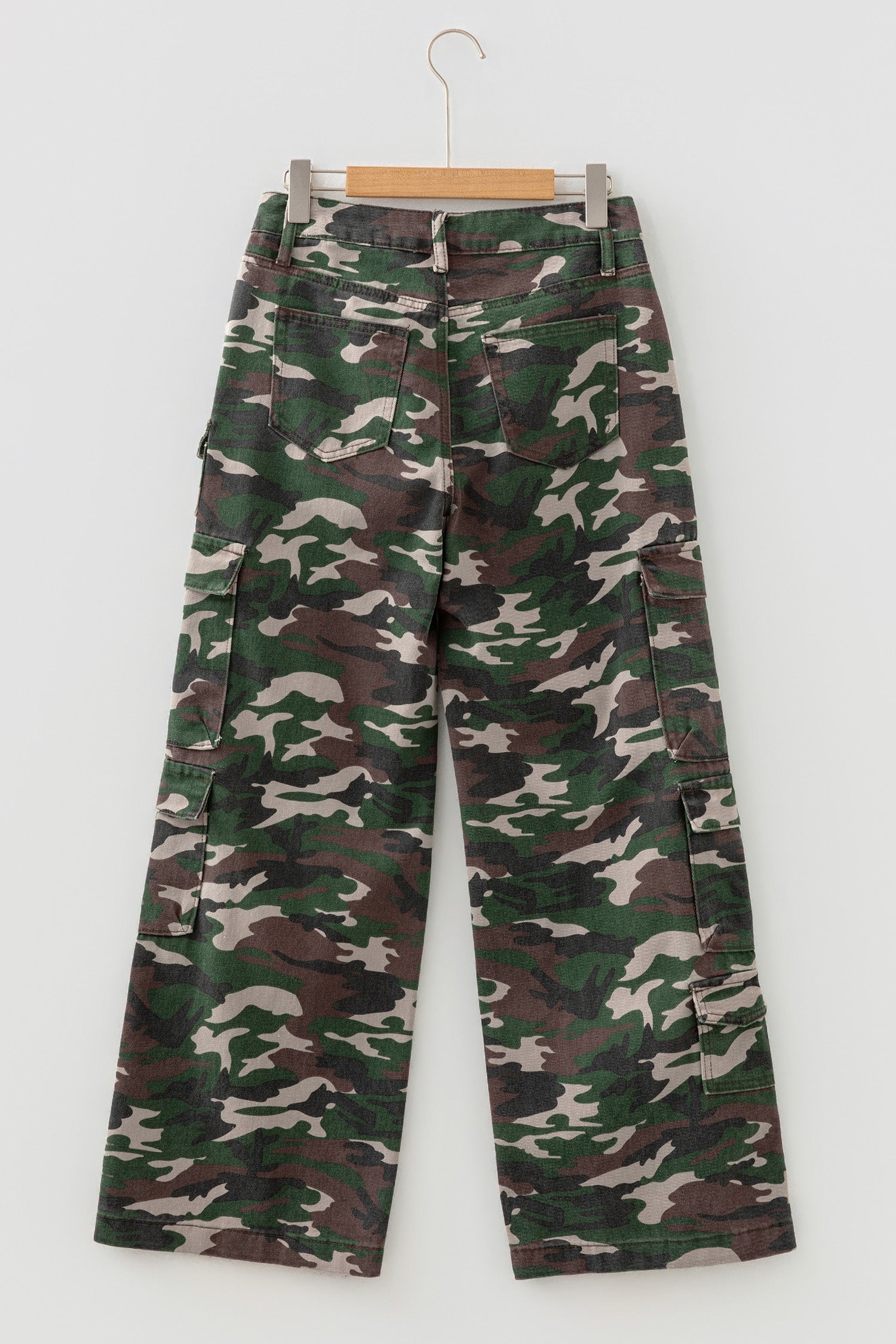 Green Camo Cargo Wide Leg Denim Pants