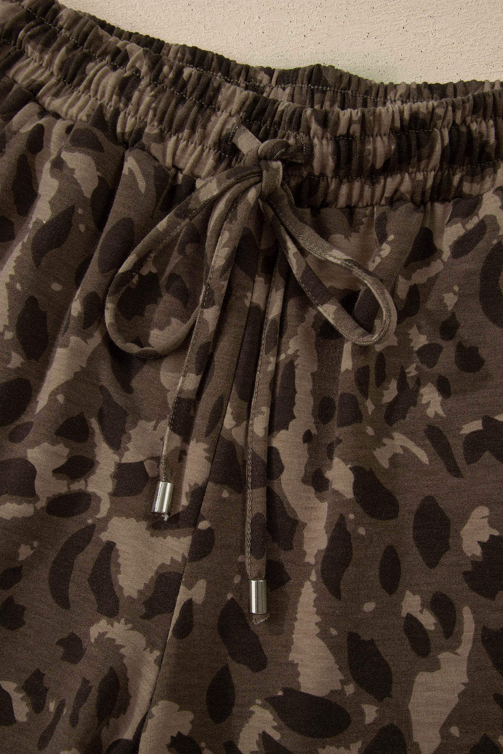 Leopard Print Raw Seam Pullover & Wide Leg Pant Set | Brown & Grey