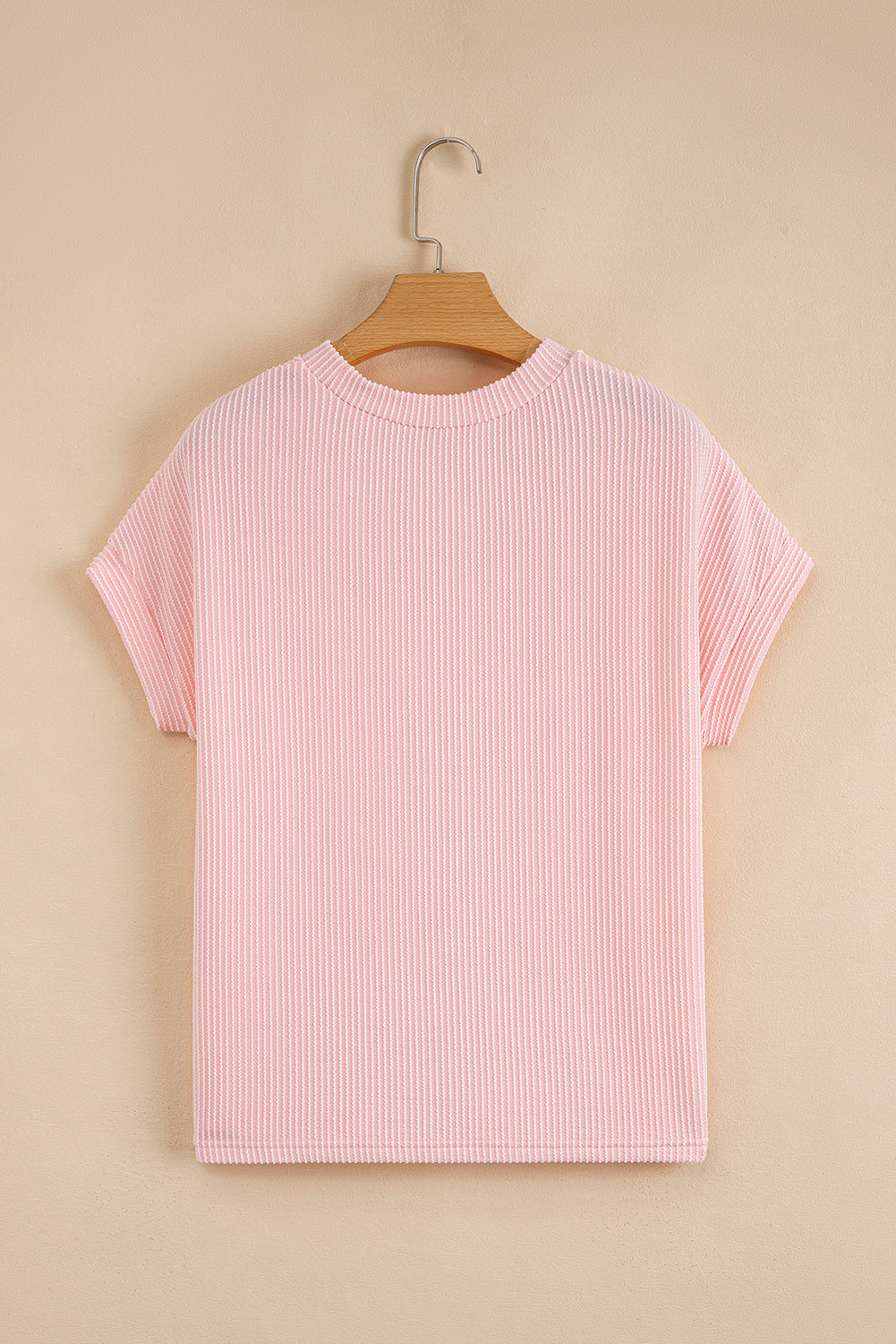 Corded Rib Knit Colour Block Patch Pocket Crew Neck Tee | Pink Blue Grey