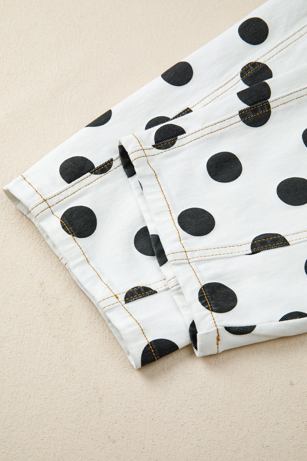 Polka Dot Print Bow Detail Pocketed Loose Jeans | White & Sky Blue