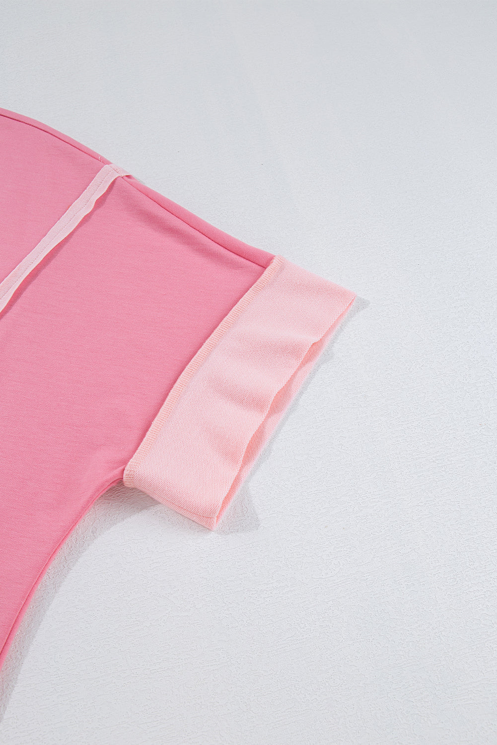 Peach Blossom Half Sleeve Raw Seam High-Low Side Split Top