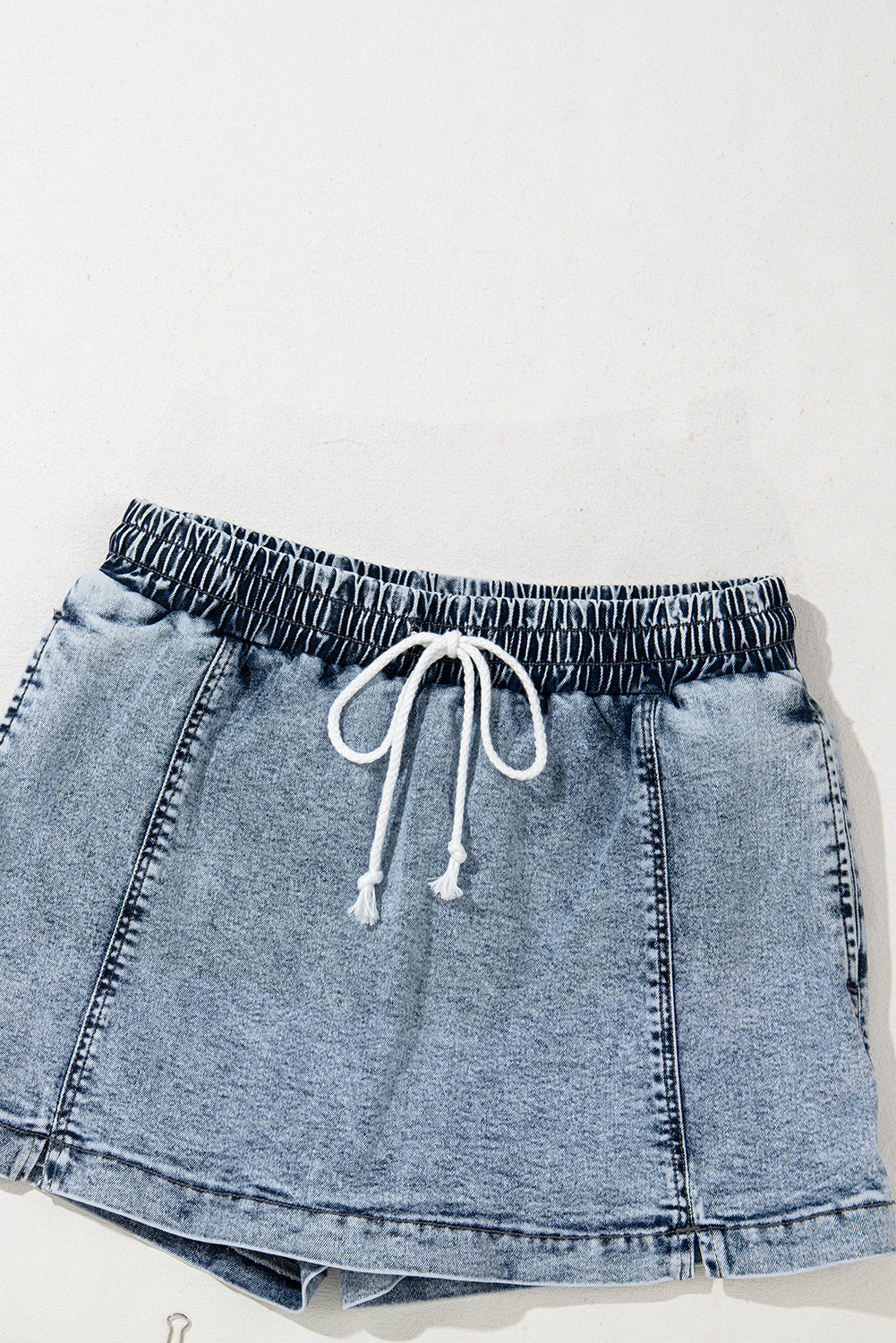 LivelyLooks Dusk Blue Drawstring Elastic Waistband Pocketed Denim Skort Skirt Shorts Summer women's fashion