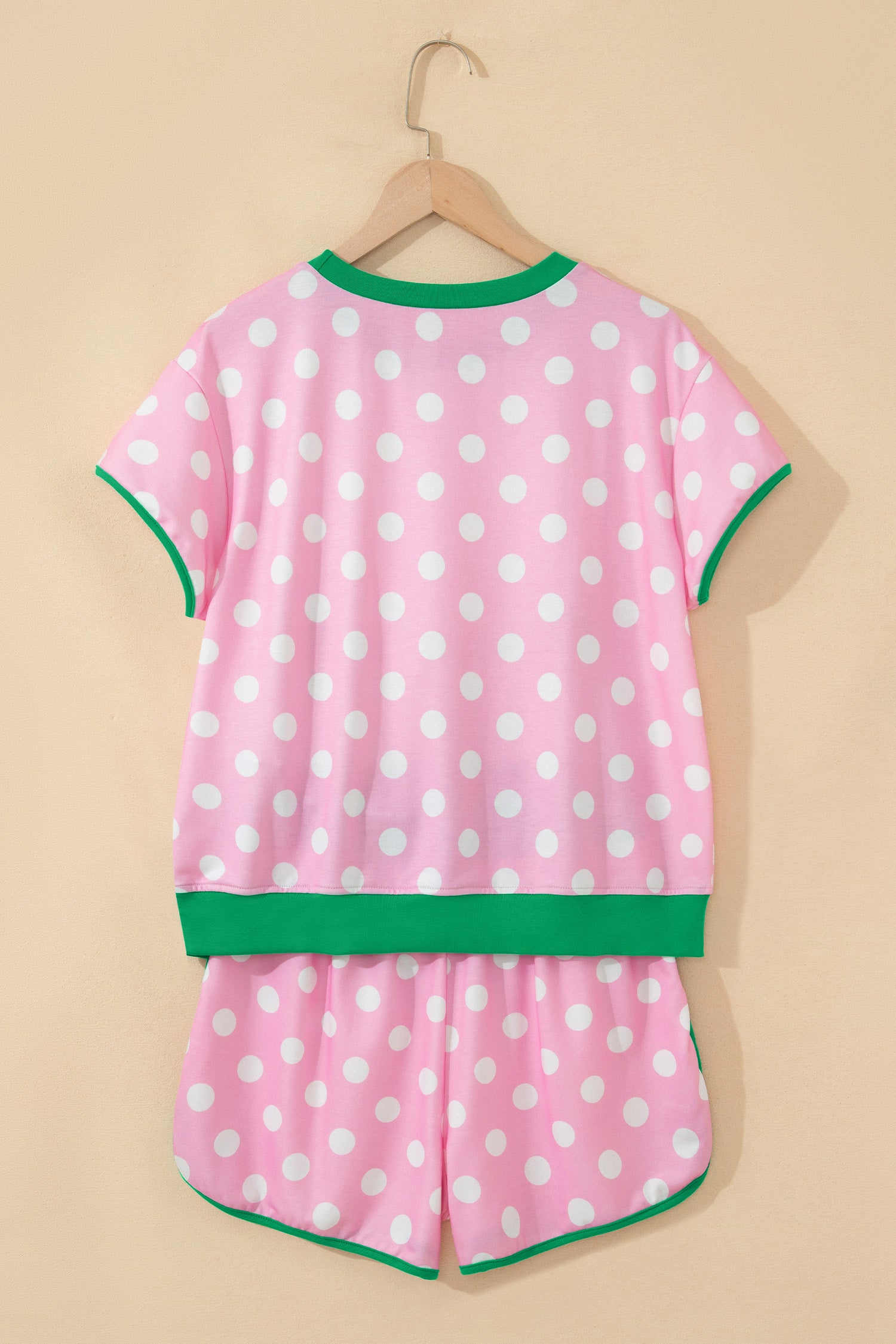 Polka Dot Contrast Edge Casual Short Set Pink Sky Blue Women S-XL