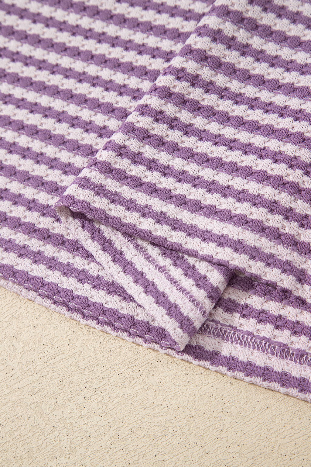 Stripe Textured Knit Top & Shorts Co-ord Set | Brown, Black & Purple | UK 8–18