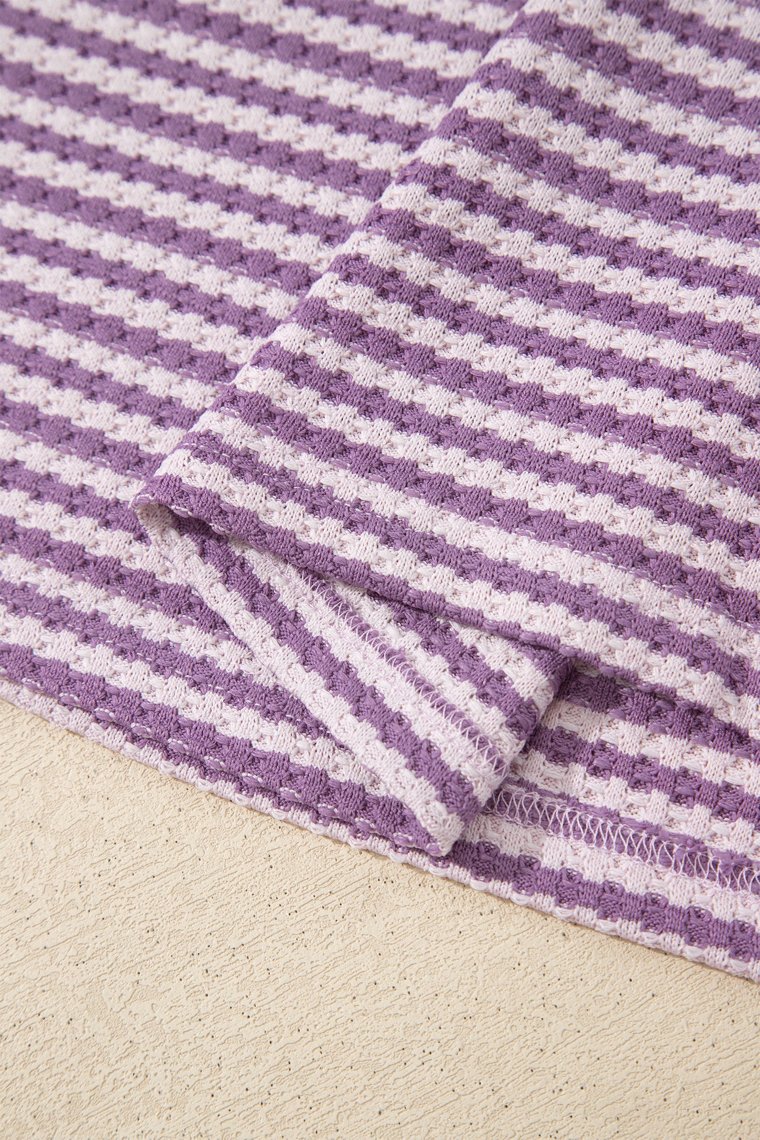 Stripe Textured Knit Top & Shorts Co-ord Set | Brown, Black & Purple | UK 8–18