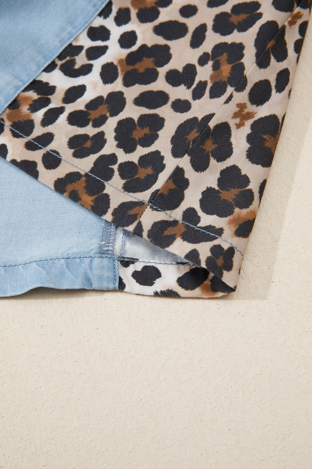 Blue Denim Colour Block Leopard Patchwork Shirt Collar Mini Dress S-XL