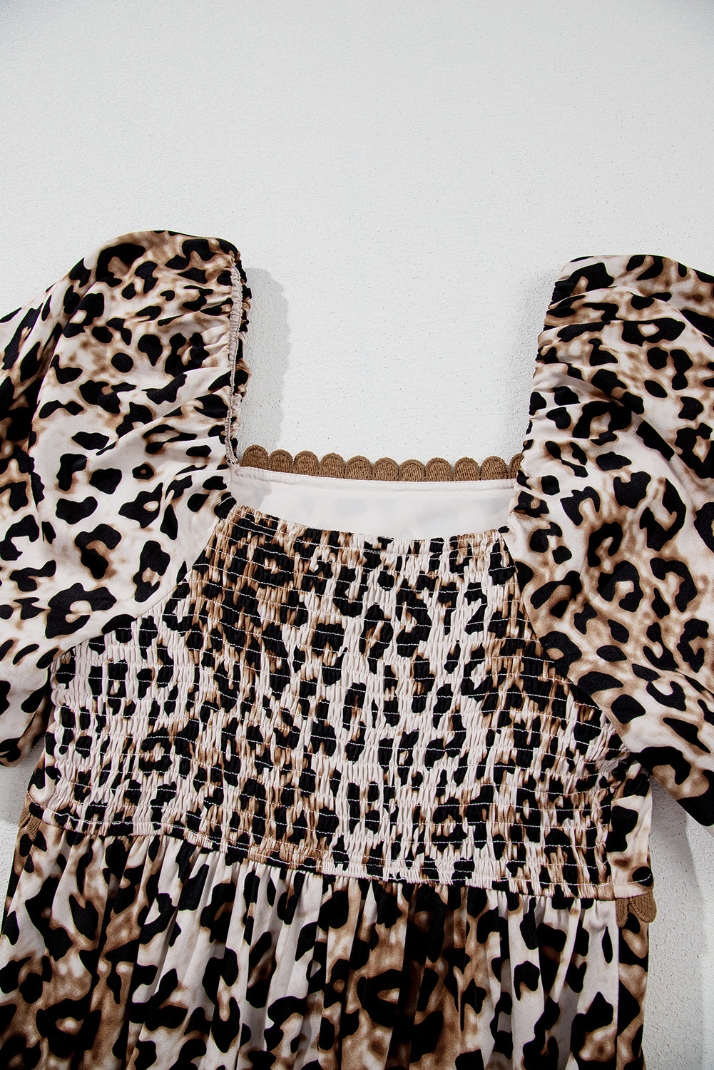 Women's Brown Leopard Print Bubble Sleeve Square Neck Maxi Dress at LivelyLooks