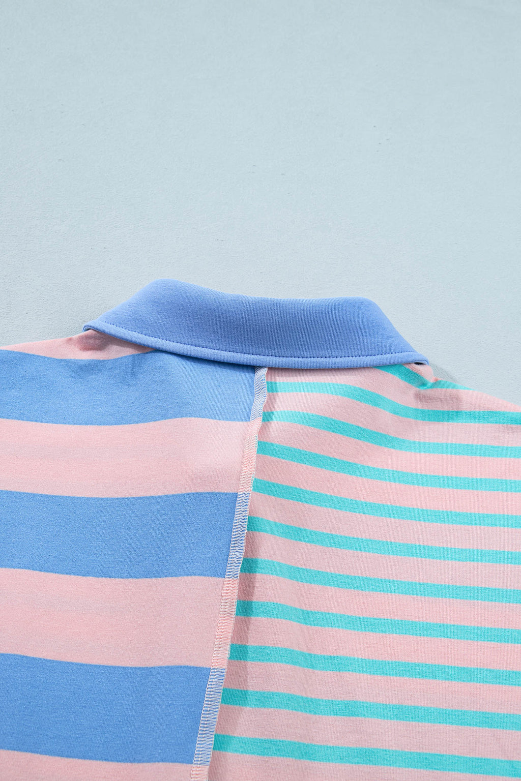 Striped Patchwork Exposed Seam Loose Short Set – Pink