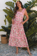 LivelyLooks Floral Lace Tied Strap Empire Waist Maxi Dress Pink & Green women's fashion