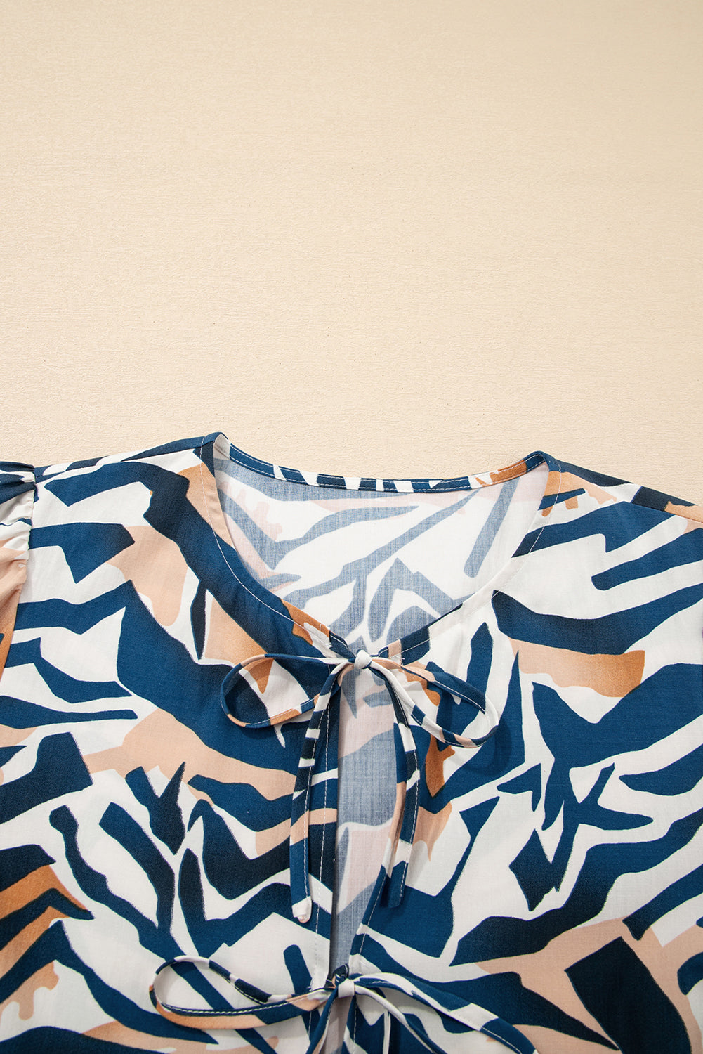 Blue Zebra Print Puff Sleeve Top Tied Front Women S-XL