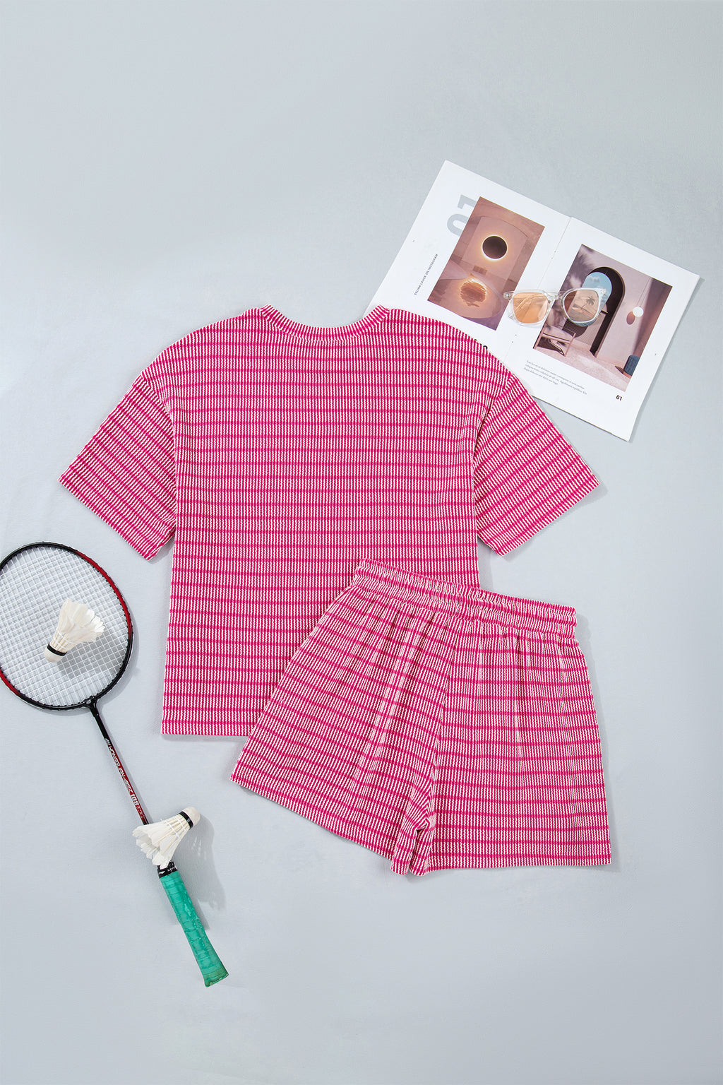 LivelyLooks Stripe Raised Rib Tee & Drawstring Shorts Set Women's S-XL women's fashion