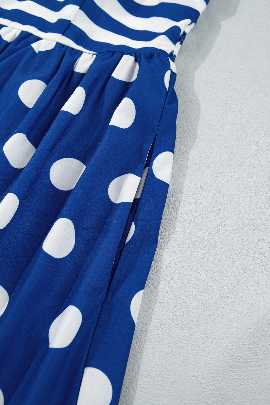 Women's Blue Striped Polka Dot Patchwork High Waist Maxi Dress at LivelyLooks