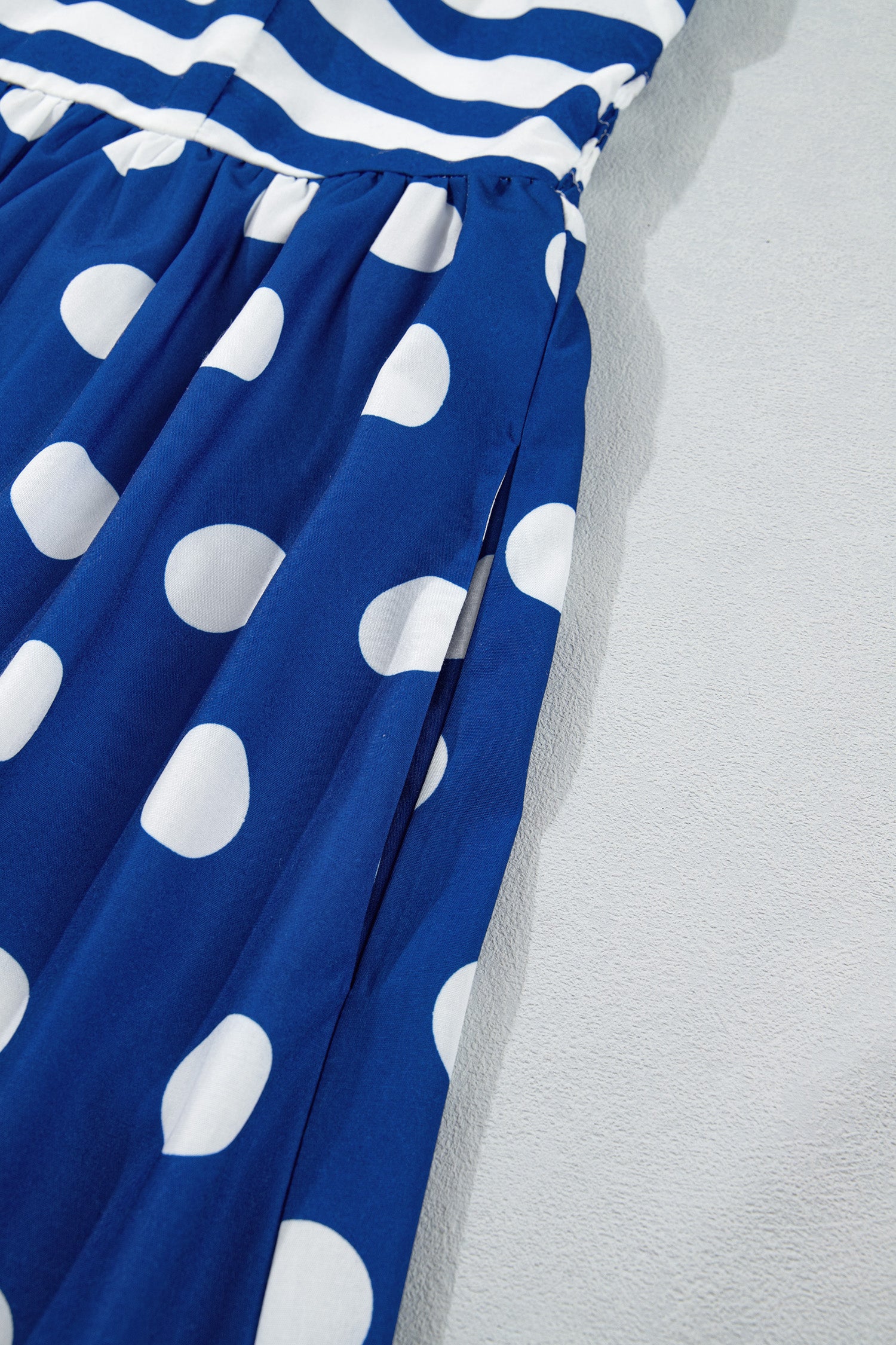 Women's Blue Striped Polka Dot Patchwork High Waist Maxi Dress at LivelyLooks