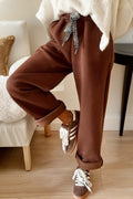 LivelyLooks Women's Fleece Lined Leopard Drawstring High Waist Trousers S-XL women's fashion