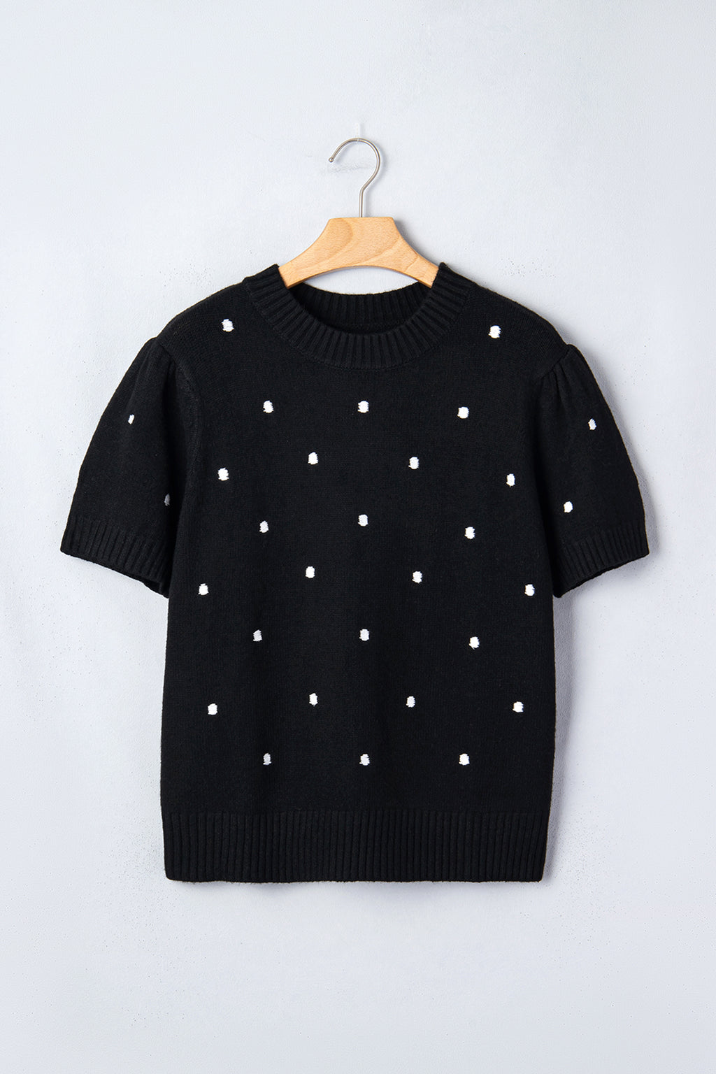 Shop Yellow Cream Elegant Polka Dot Bubble Short Sleeve Sweater at LivelyLooks