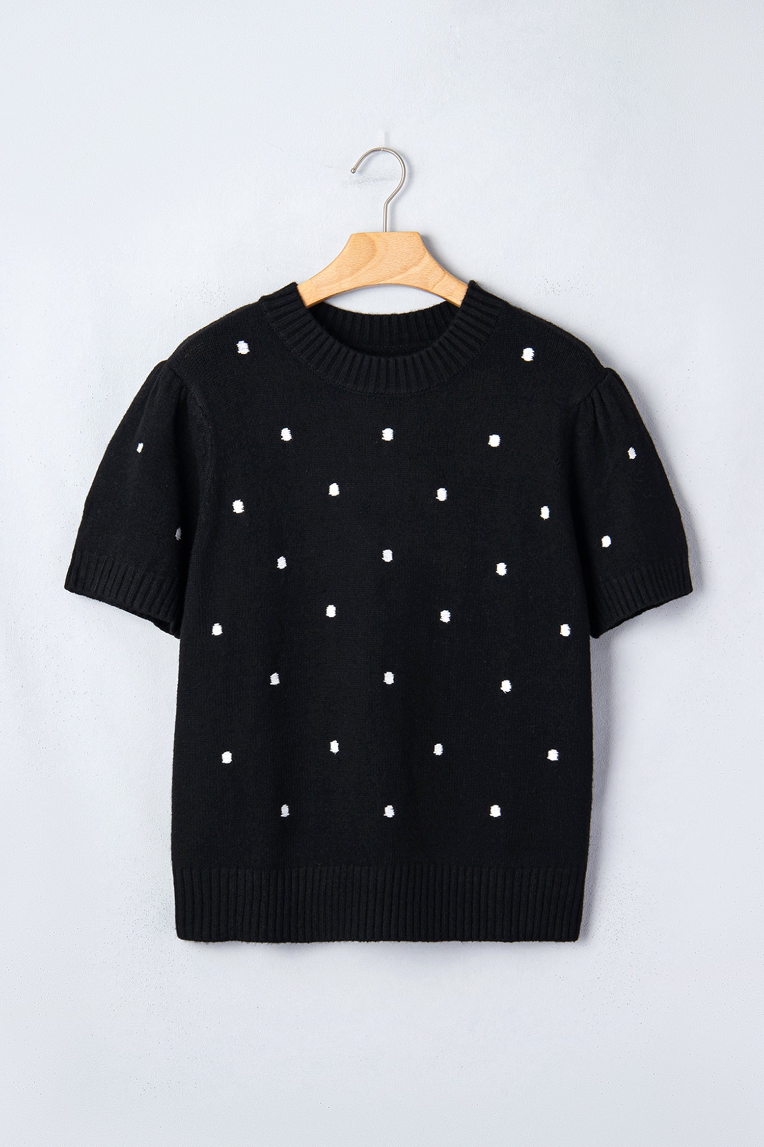 Shop Yellow Cream Elegant Polka Dot Bubble Short Sleeve Sweater at LivelyLooks