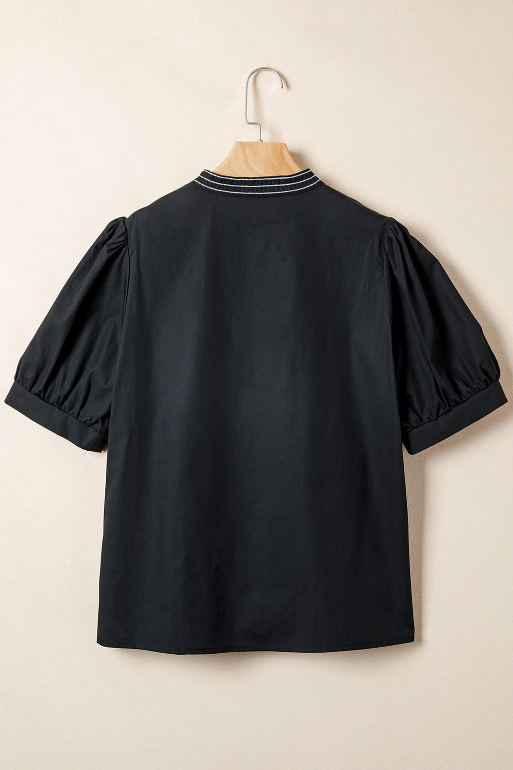 Shop Black Embroidered V Neck Puff Sleeve Blouse Women's Top at LivelyLooks