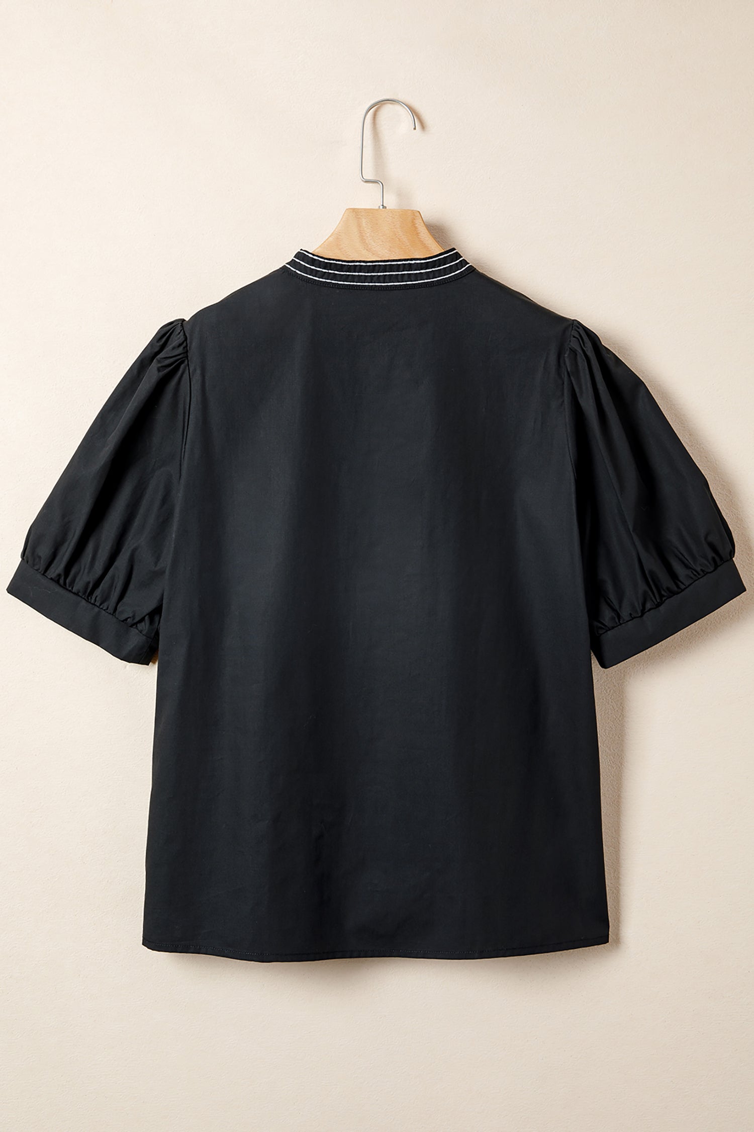 Shop Black Embroidered V Neck Puff Sleeve Blouse Women's Top at LivelyLooks