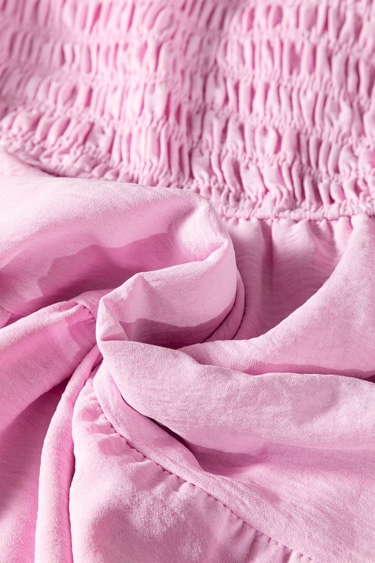 Women's Pink Smocked Bodice Flutter Sleeve Fit & Flare Tiered Midi Dress at LivelyLooks