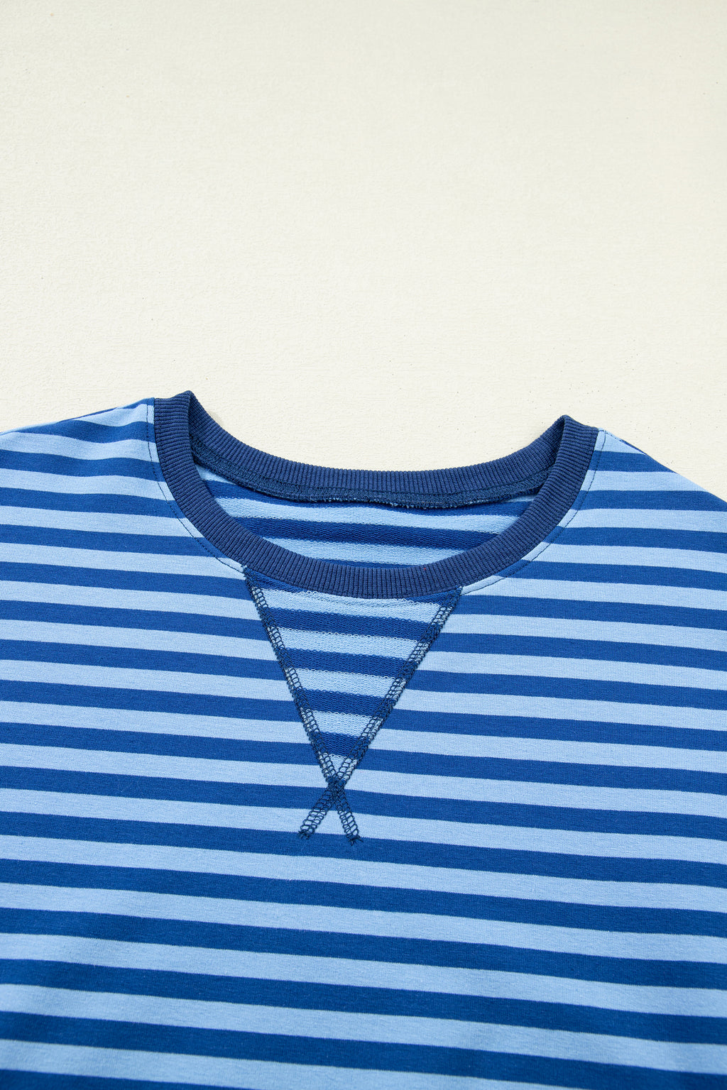 Blue Stripe Drop Shoulder Pullover & Elastic Waist Shorts Set