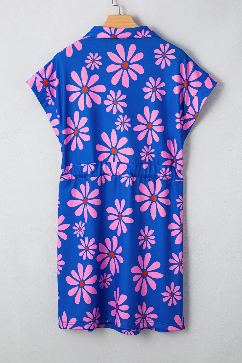 Purple Floral Striped Quarter Zip Cap Sleeve Drawstring Waist Mini Dress S-XL