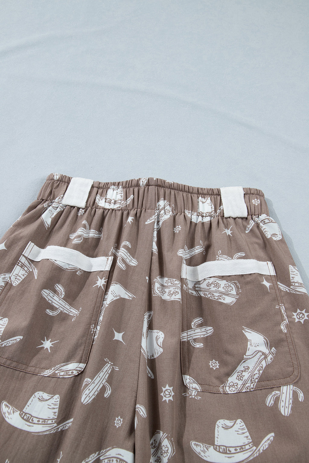 Khaki Western Cactus Cowgirl Print Vintage Drawstring Jogger Pants