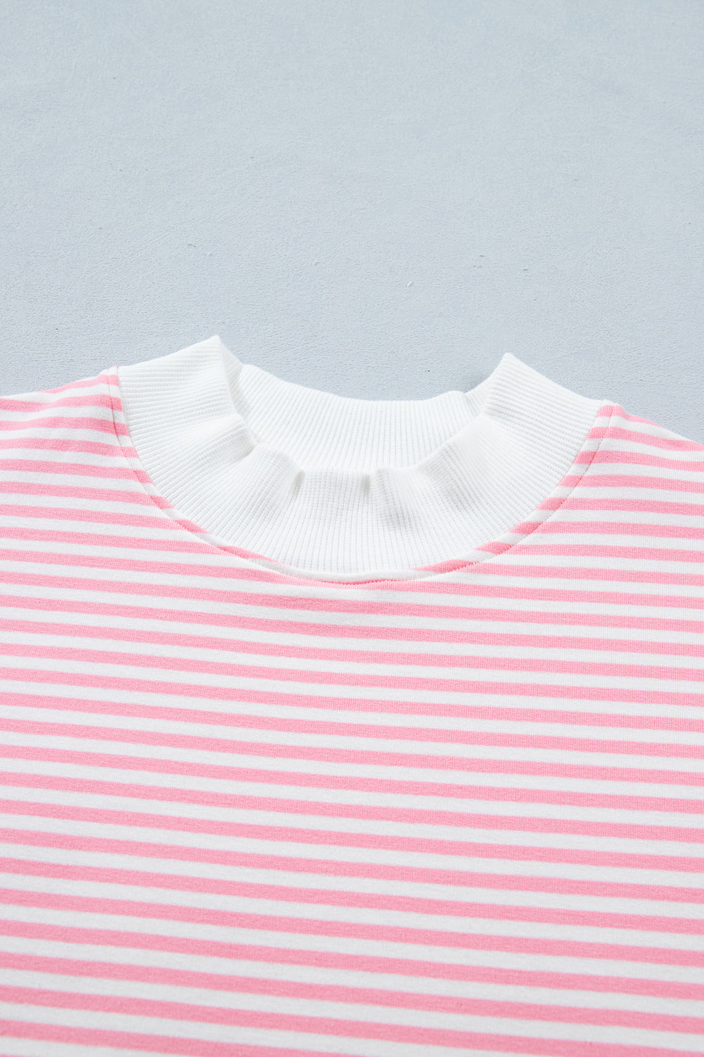 Striped Cuffed Sleeve Mock Neck Tee & Shorts Co-ord | Sky Blue, Pink & Green