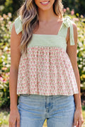 Print Knot Strap Babydoll Tank Top