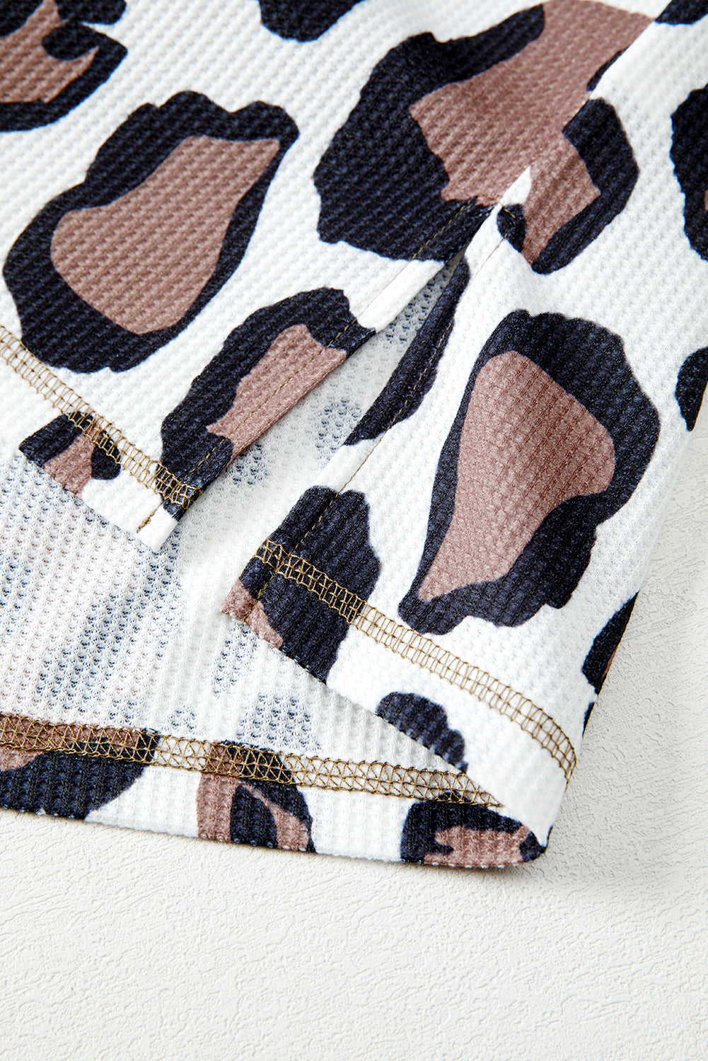 Apricot Leopard Contrast Patchwork Zip Up Drop Shoulder Hoodie