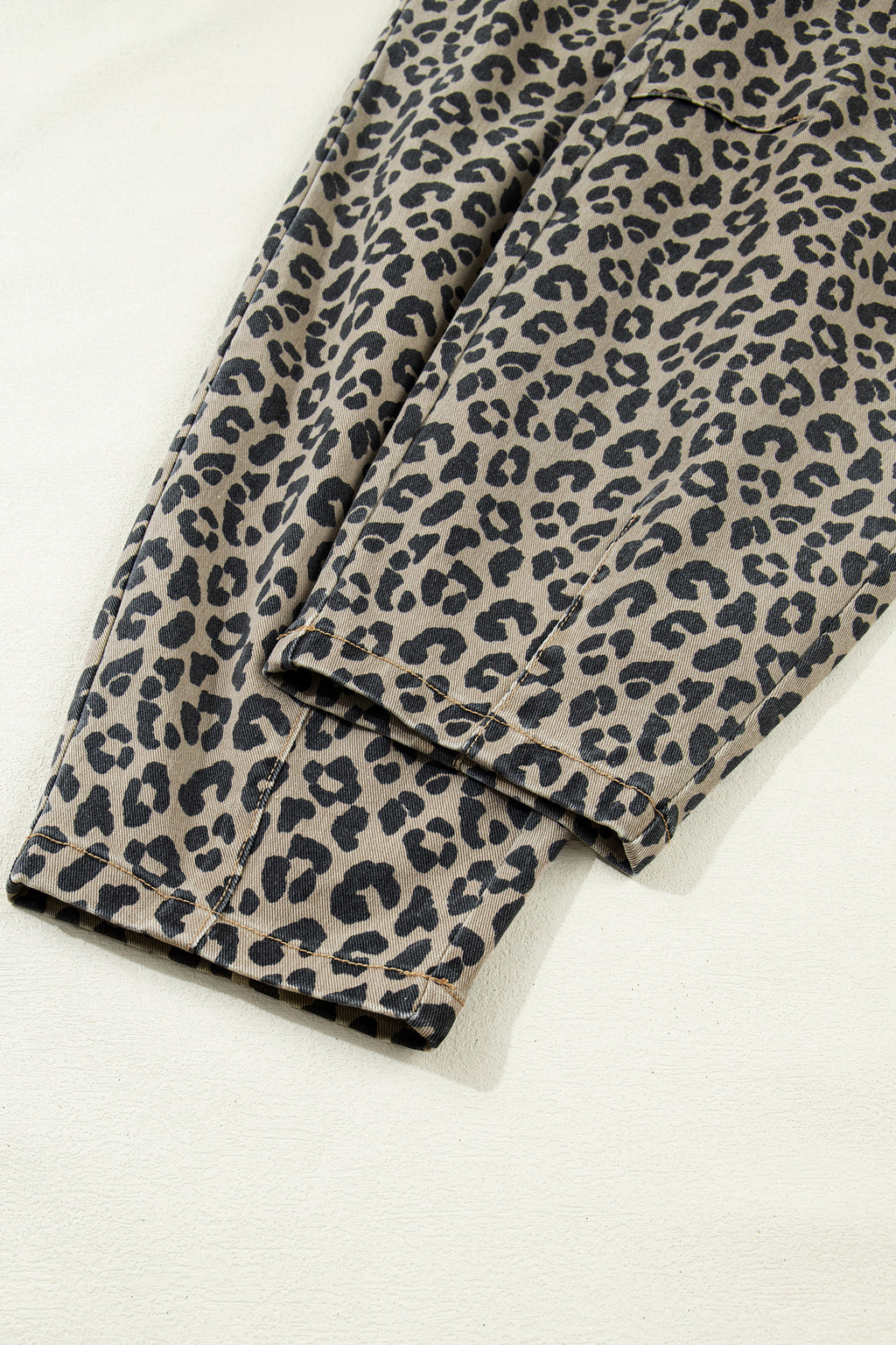 Women's Khaki Leopard Print Loose Denim Jeans Drawstring Elastic Waist UK 4-16