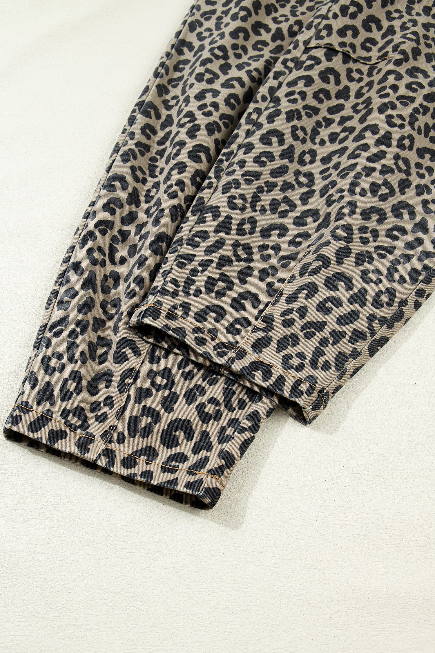 Women's Khaki Leopard Print Loose Denim Jeans Drawstring Elastic Waist UK 4-16