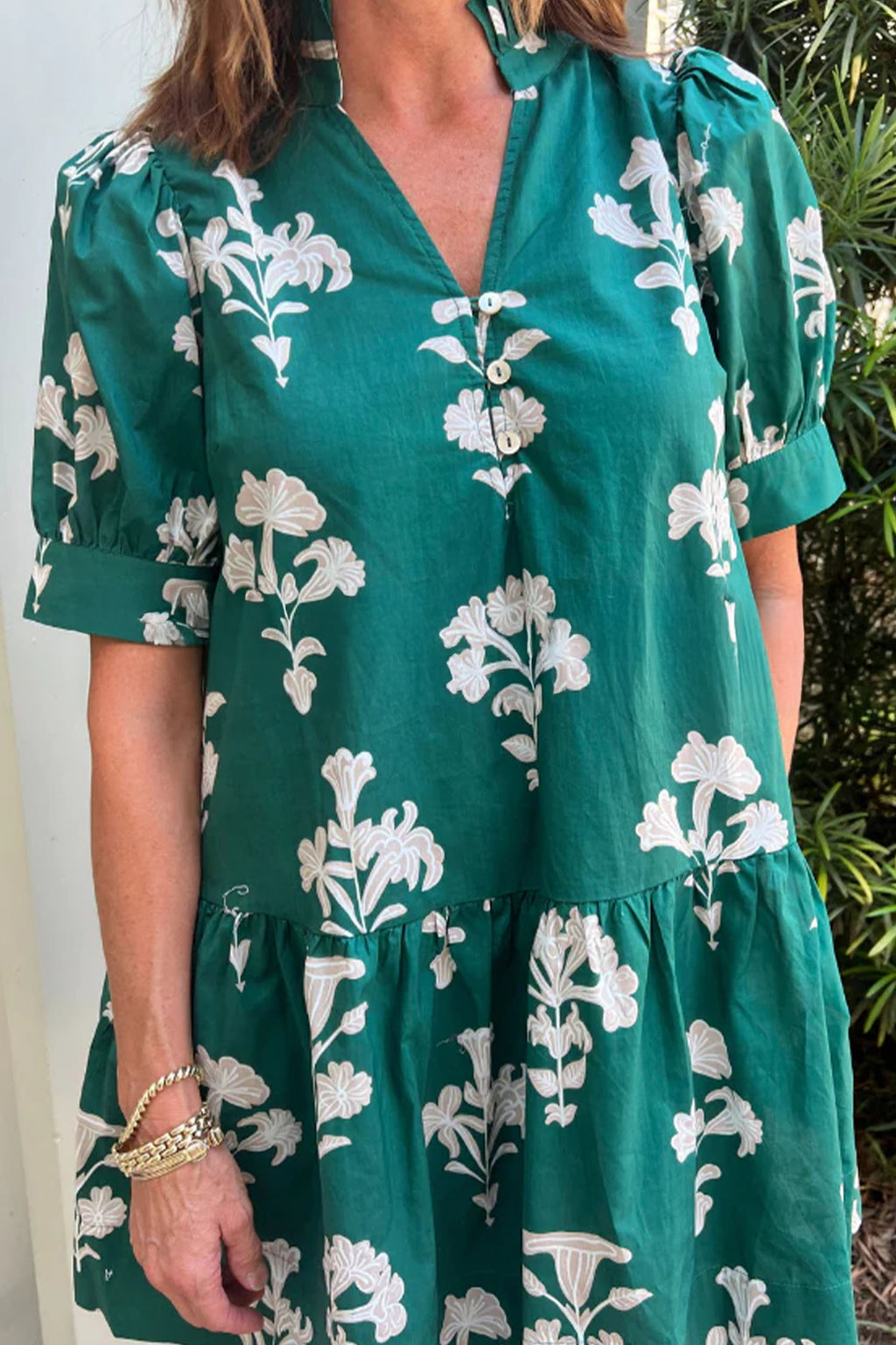 Black & Green Frilled V Neck Puff Sleeve Floral Mini Dress S-XL