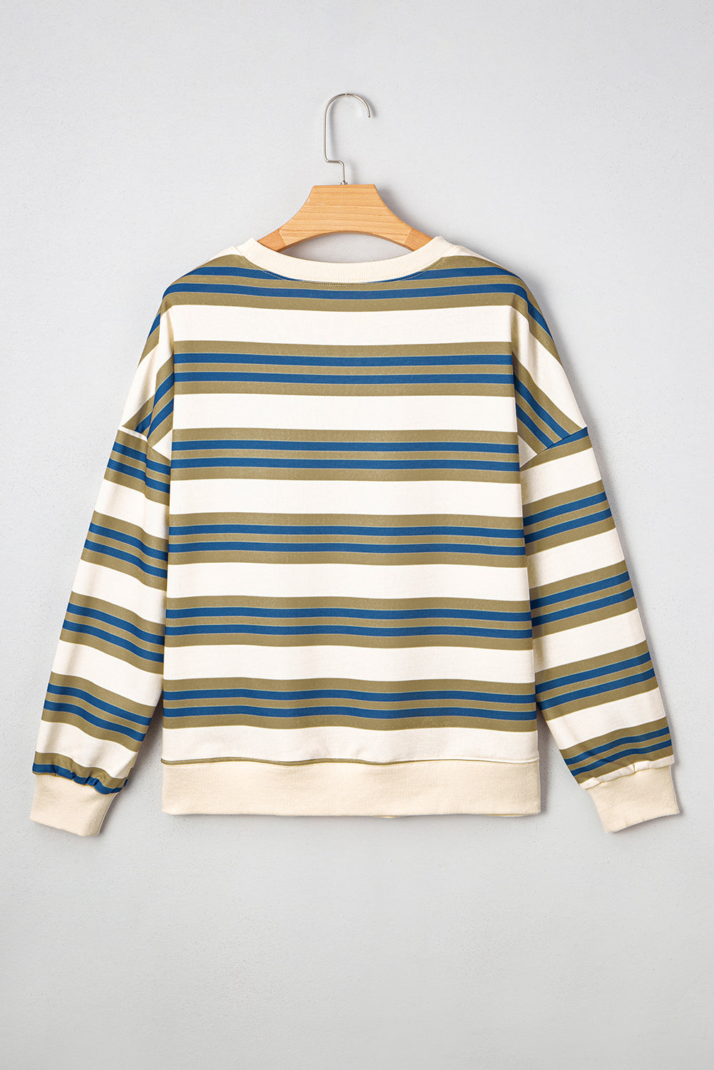 Khaki & Brown Stripe Crew Neck Drop Shoulder Pullover Sweatshirt