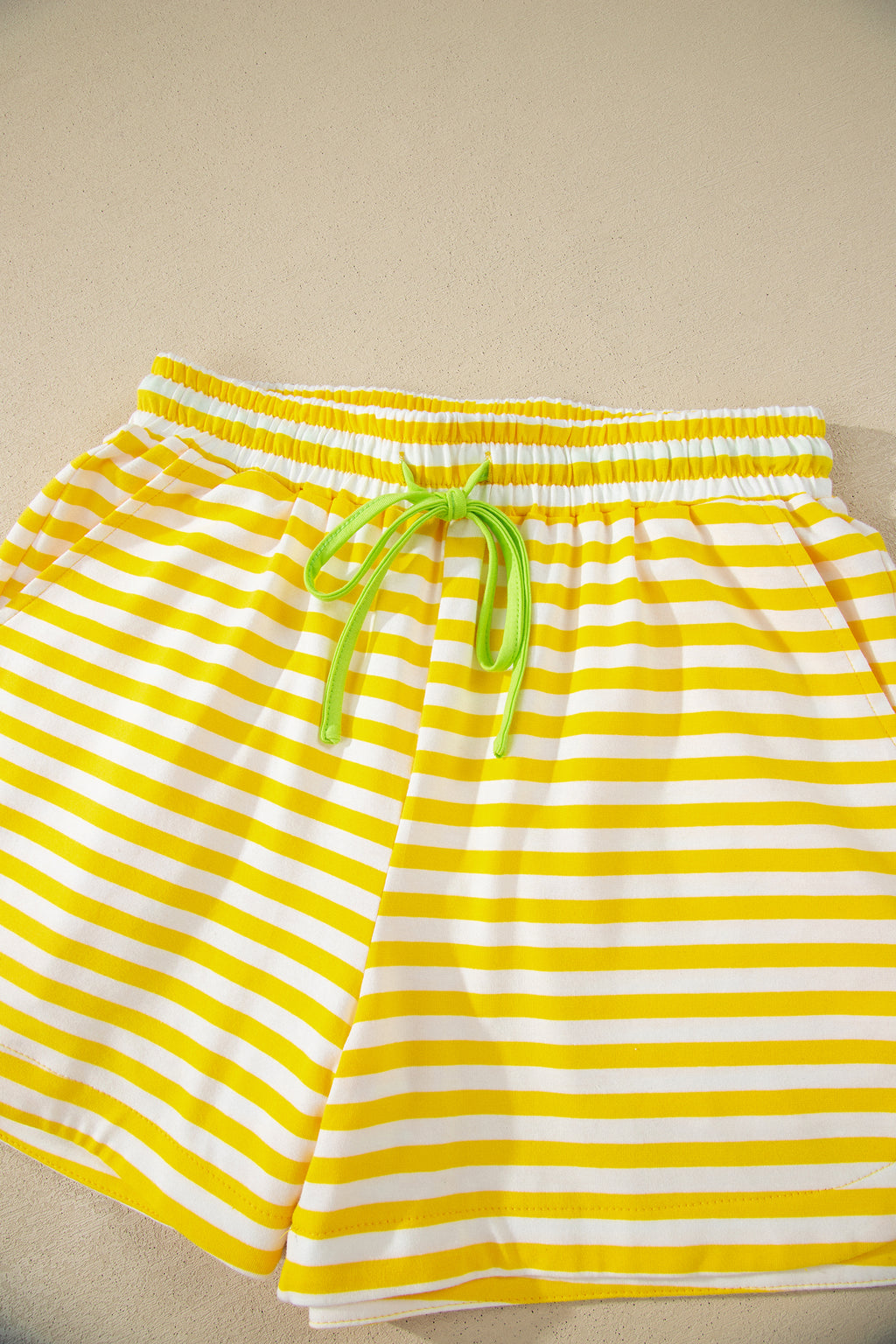 Women's Stripe Contrast Neck Tee & Drawstring Shorts Co-ord Set S-XL at LivelyLooks
