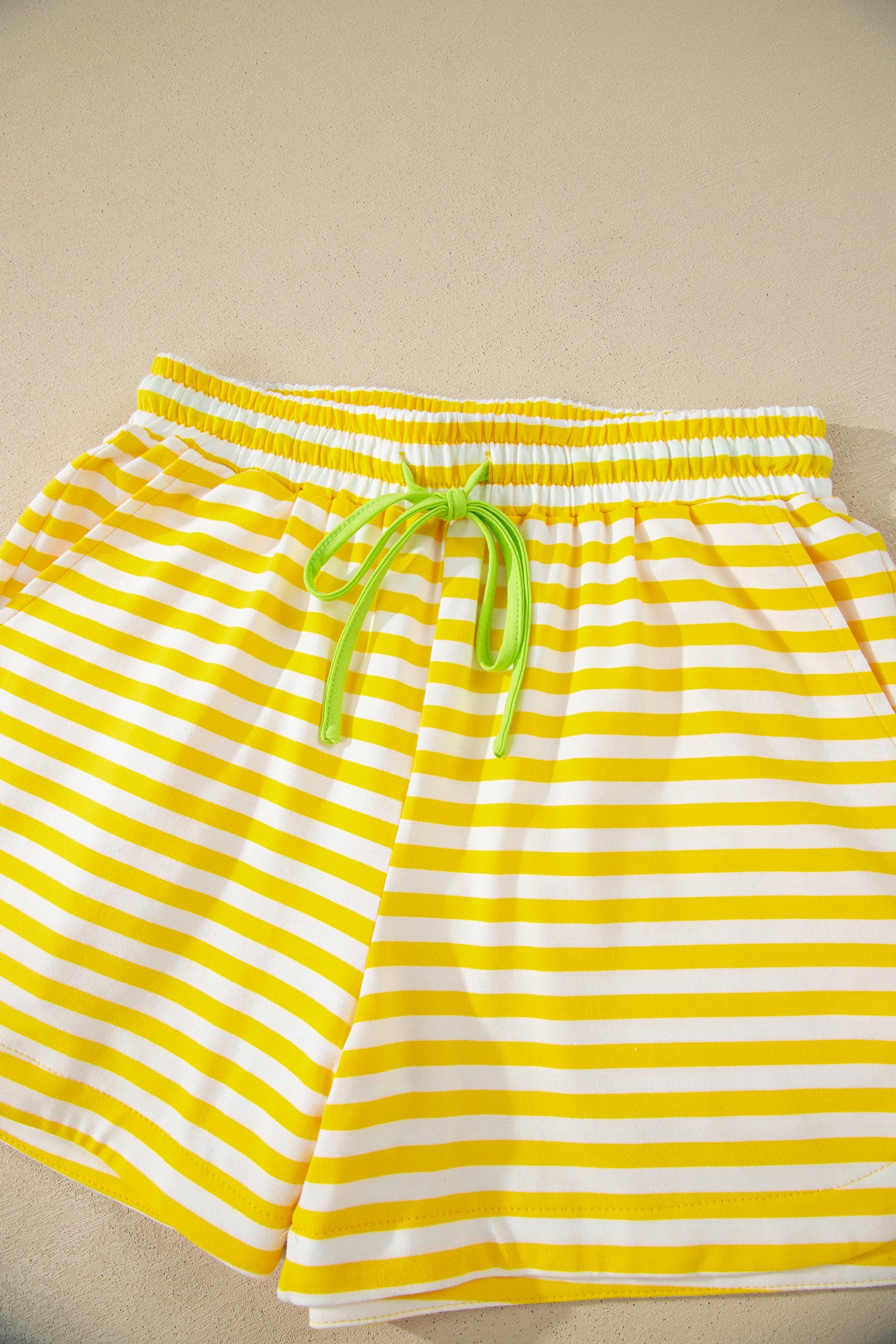 Women's Stripe Contrast Neck Tee & Drawstring Shorts Co-ord Set S-XL at LivelyLooks