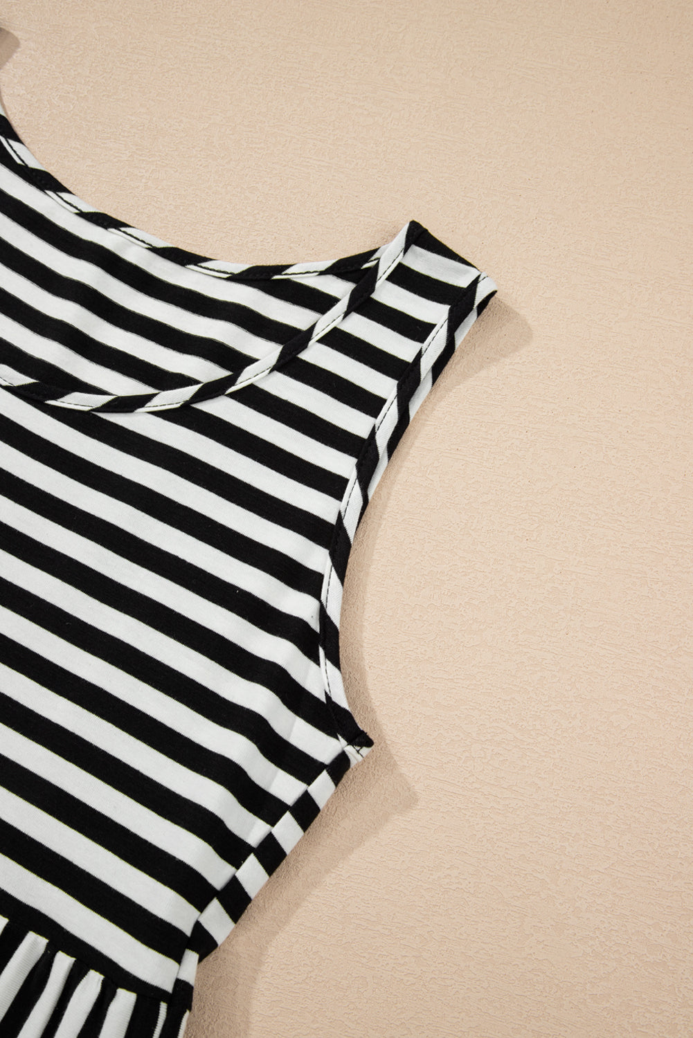 Women's Stripe U-Neck Sleeveless Loose Fit Mini Dress Pink Black Blue S-XL at LivelyLooks