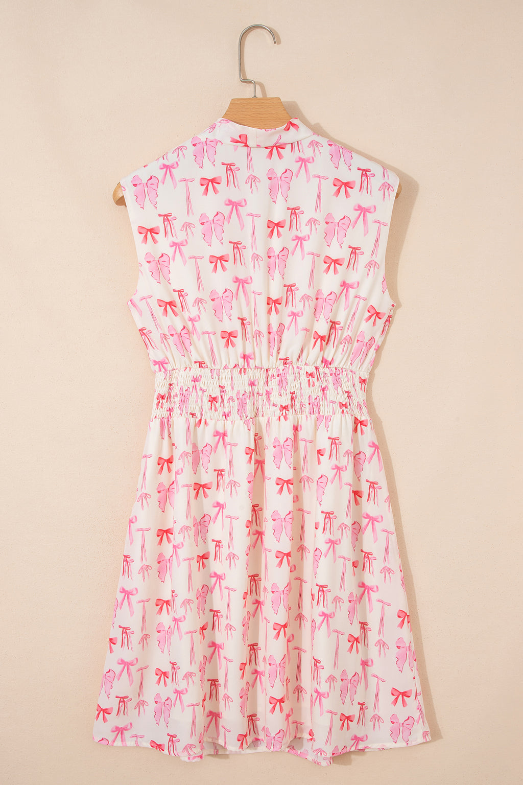 LivelyLooks Pink Full Zip Cinched Waist Sleeveless Bow Mini Dress women's fashion