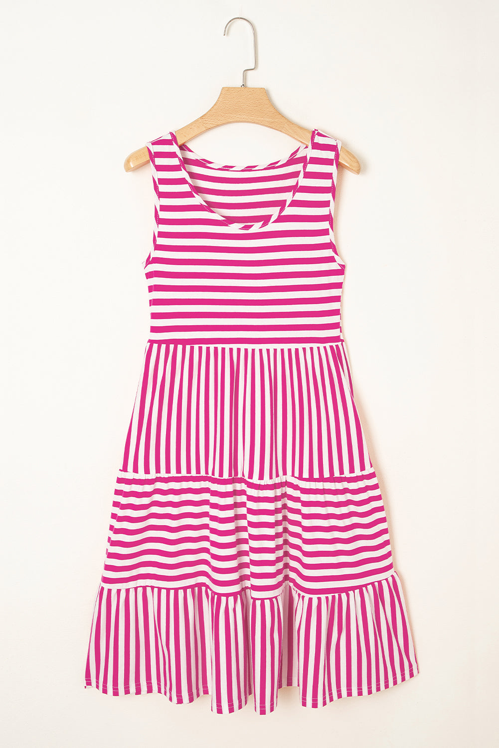 Women's Stripe U-Neck Sleeveless Loose Fit Mini Dress Pink Black Blue S-XL at LivelyLooks