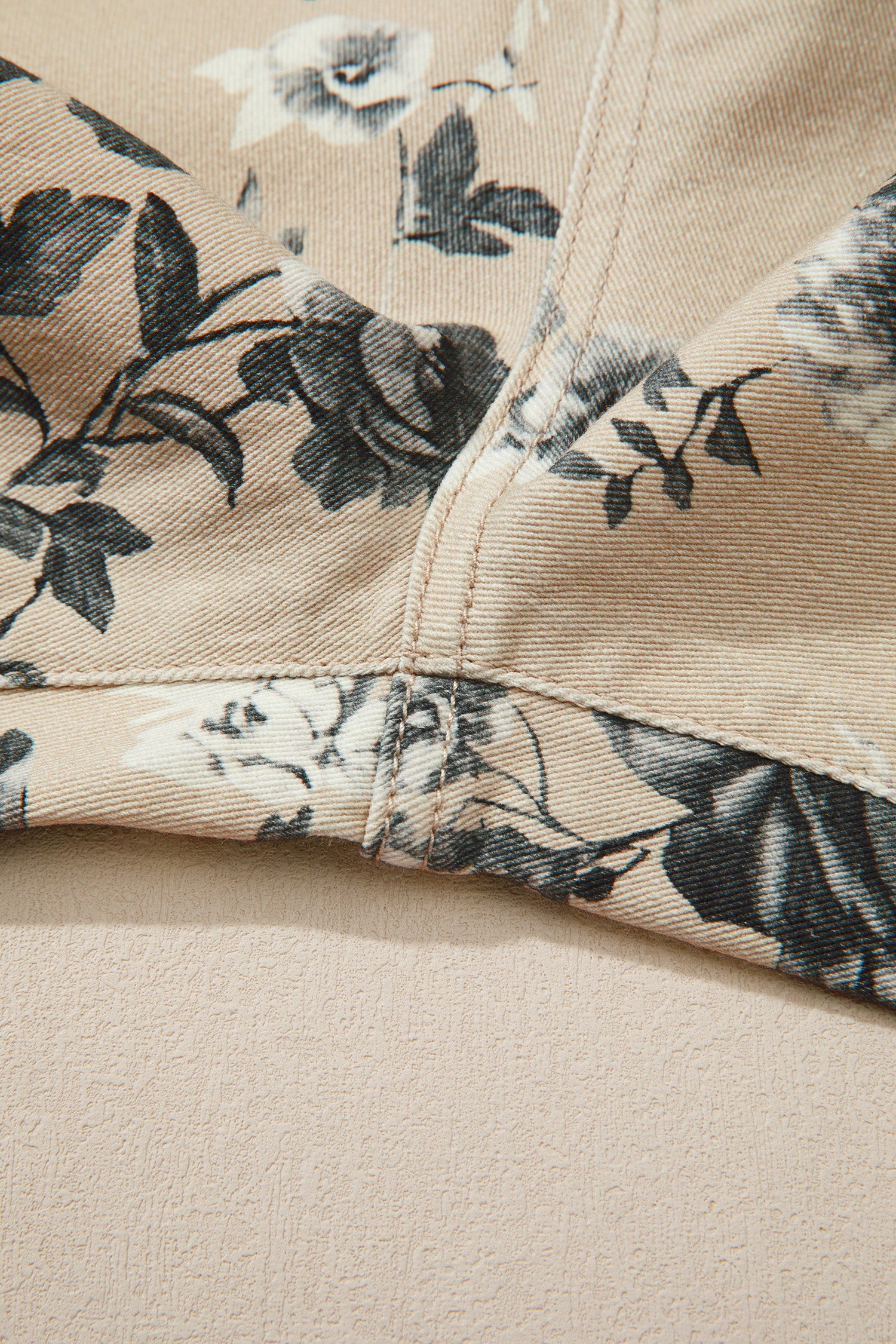 Beige Retro Floral Print Loose Jeans Turn-Up Cuffed Hem Women UK 4-16