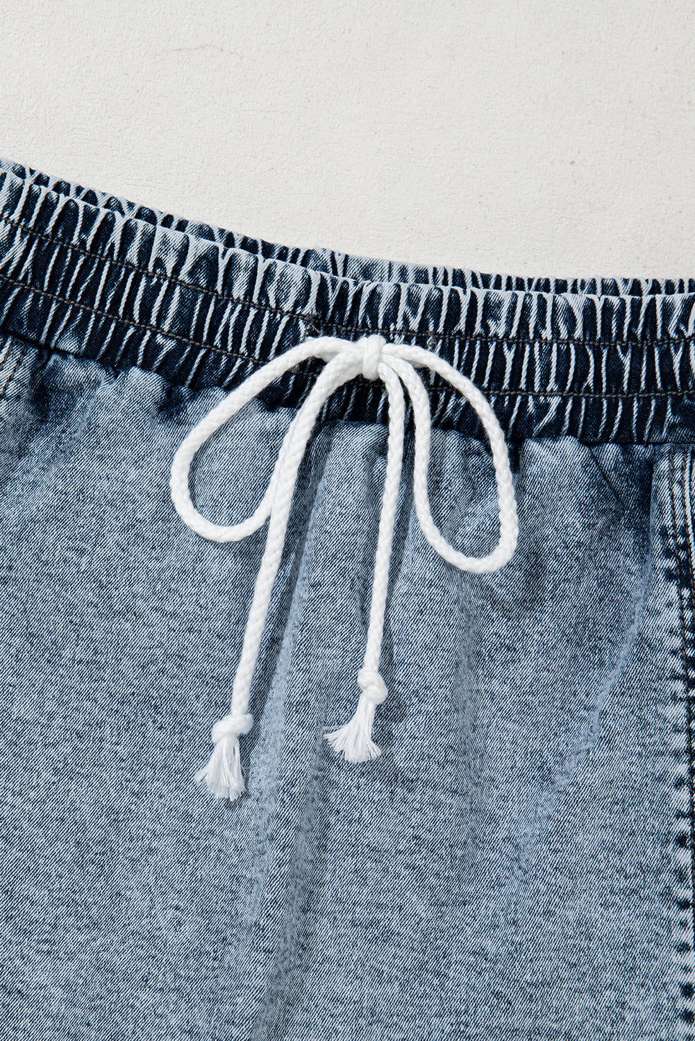 Women's Dusk Blue Drawstring Elastic Waistband Pocketed Denim Skort Skirt Shorts Summer at LivelyLooks
