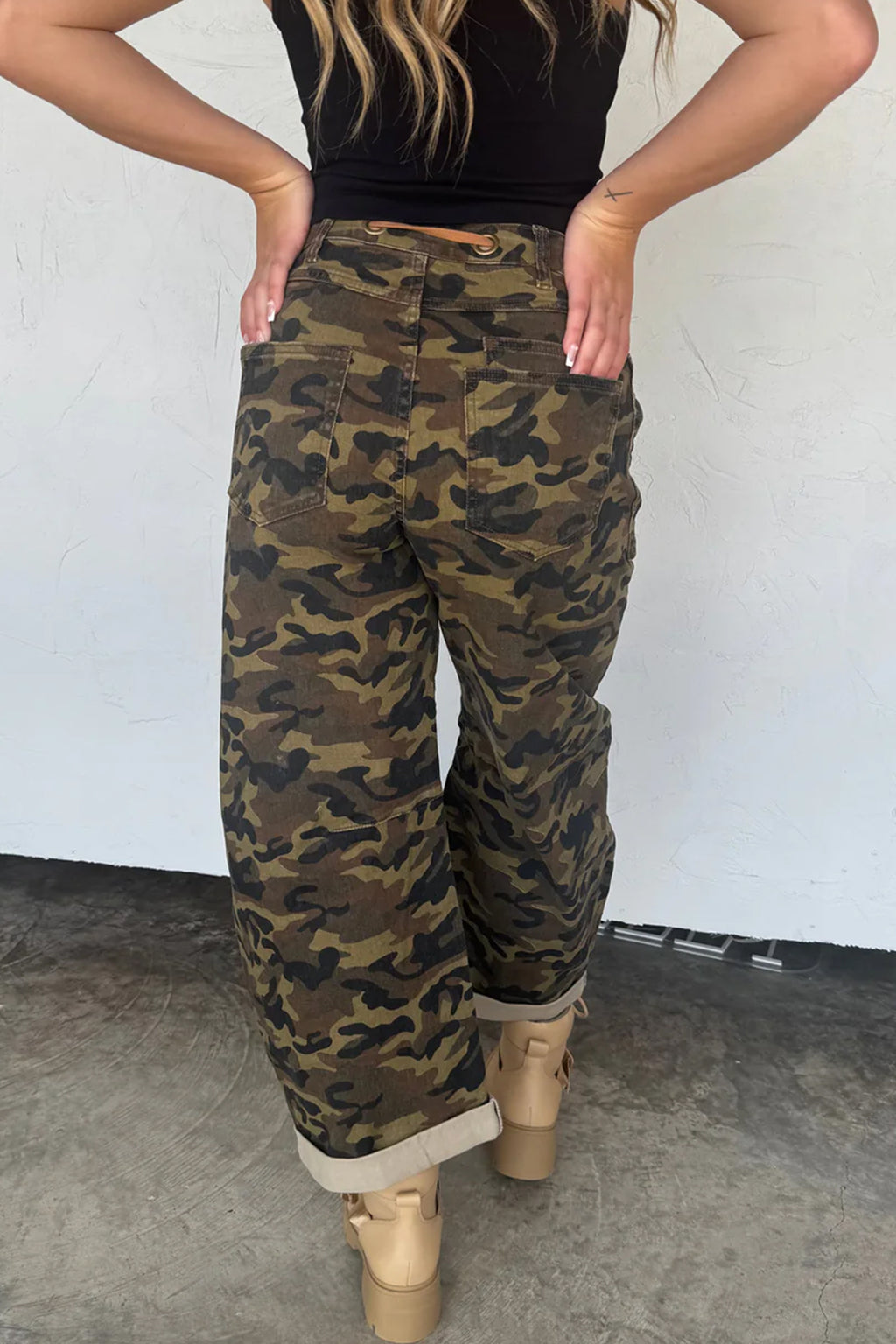 Multicolour Camouflage Print Retro Grommet Tie Waist Loose Jeans | UK 8–20