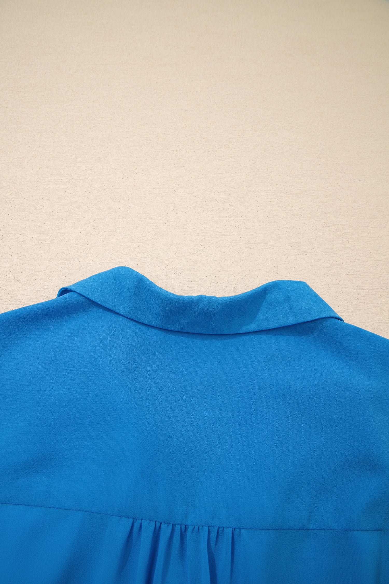Blue Half Button Collared Elastic Waist Sleeveless Shirt Dress S-XL