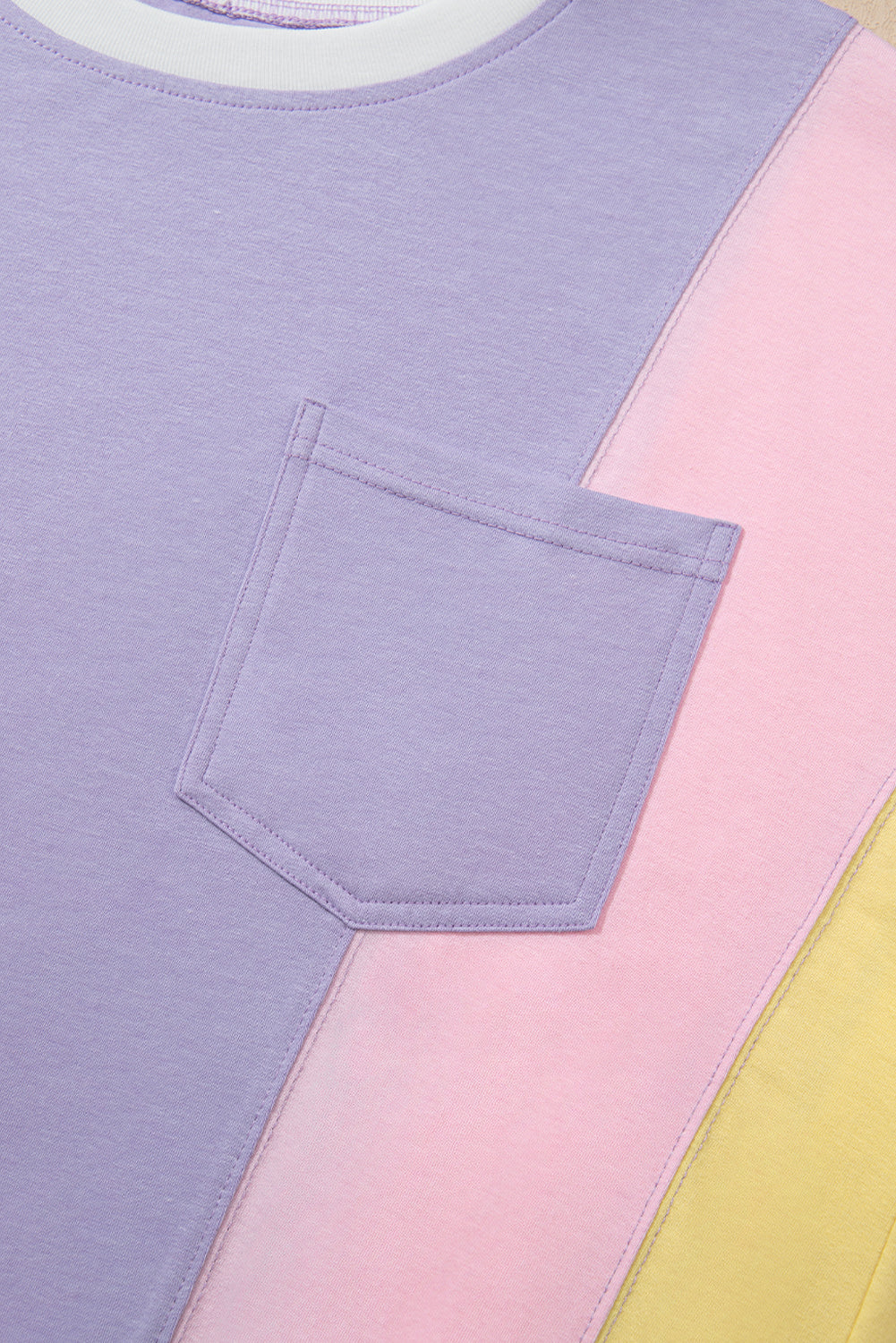 Women's Colour Block Patchwork Oversized T-Shirt Half Sleeve | Purple at LivelyLooks