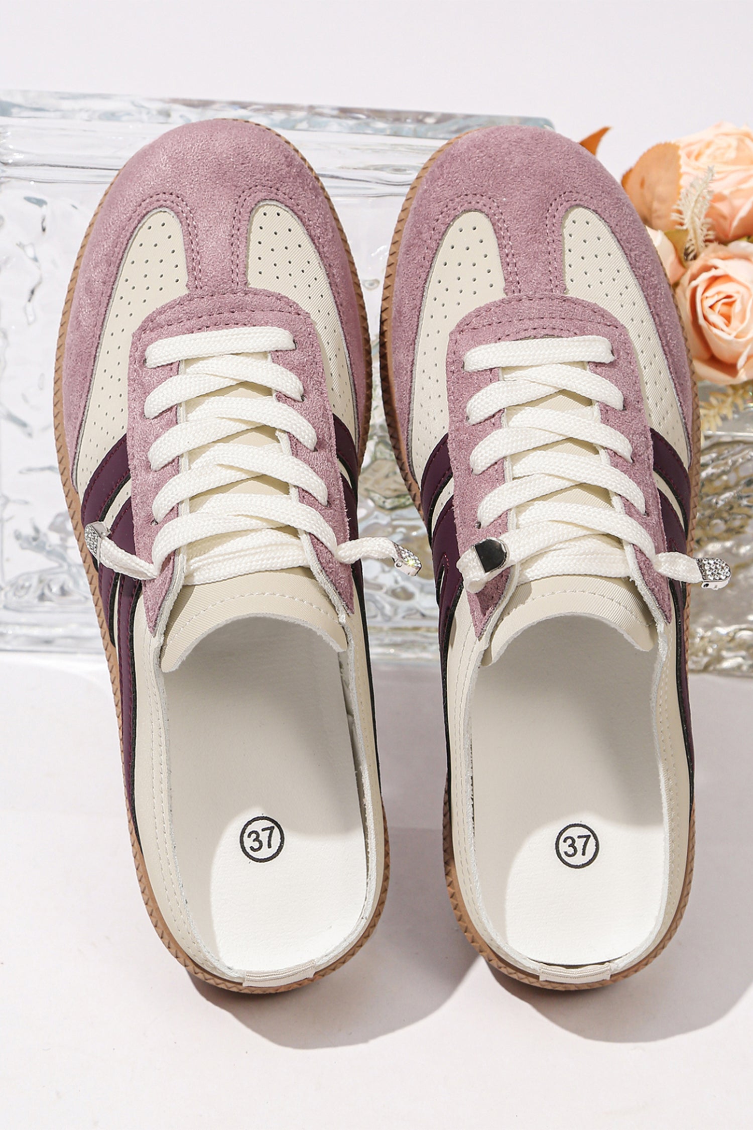LivelyLooks Women's Pink Eyelet PU Leather Patchwork Colour Pop Sneakers EU 37-42 women's fashion
