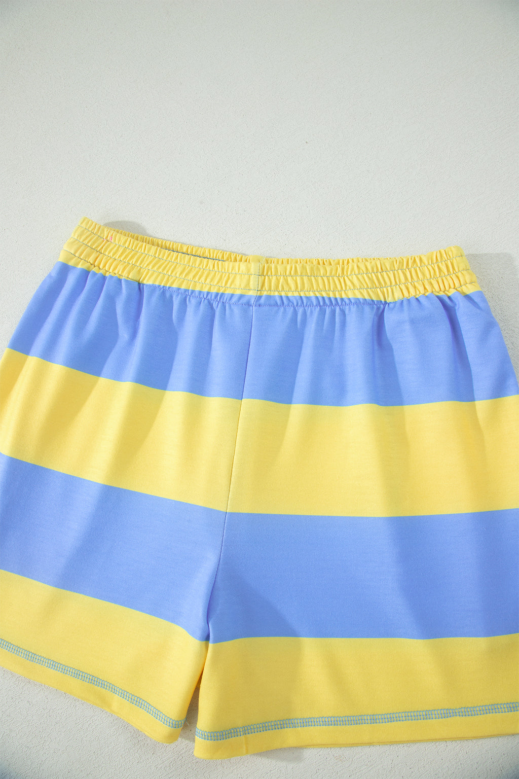 Seam Detail Half-Zip Tee & Casual Shorts Co-ord | Pink, Sky Blue & Yellow Stripe