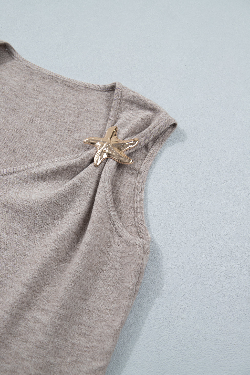 Women's Gray Morn Metal Star Detail V Neck Sweater Knit Tank Top at LivelyLooks