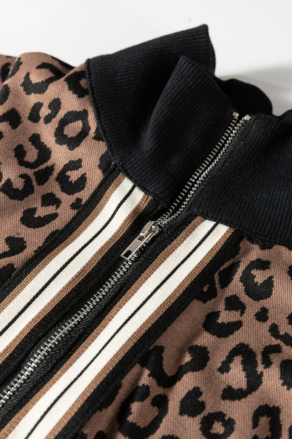 LivelyLooks Khaki Leopard Print Quarter Zip Top & Mini Skirt Set Women's S-XL women's fashion