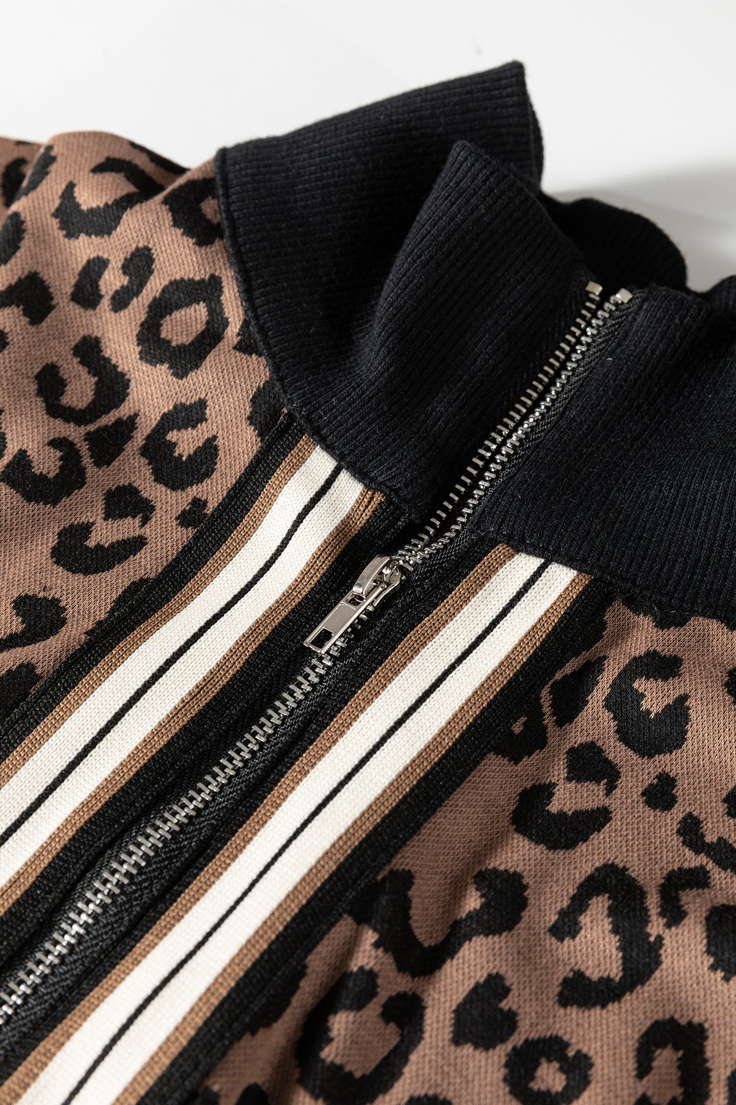 LivelyLooks Khaki Leopard Print Quarter Zip Top & Mini Skirt Set Women's S-XL women's fashion
