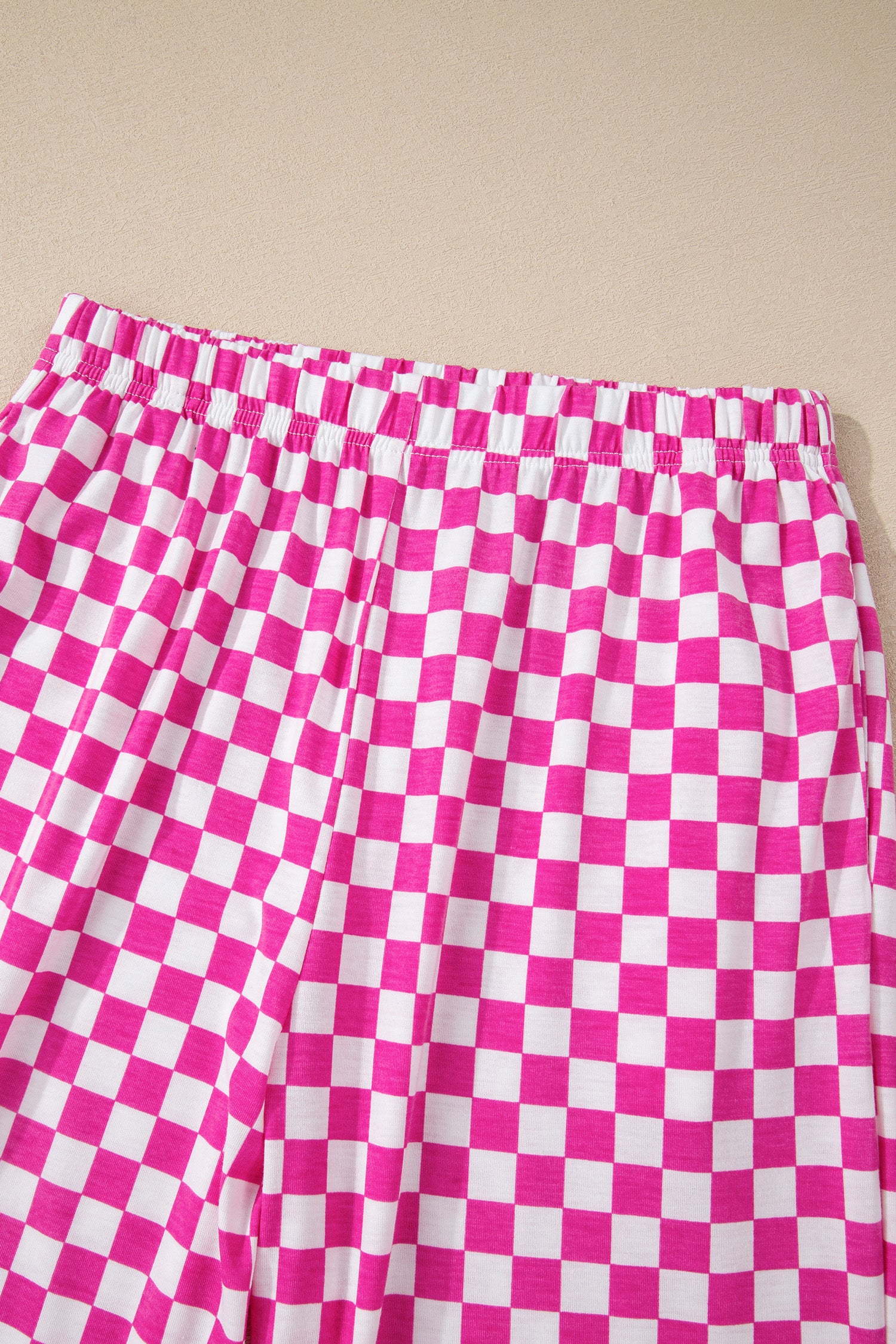 Rose Checkered Lounge Set Half Sleeve Tee & Pant 2pcs Women S-XL